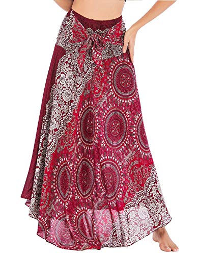 FEOYA Damen Maxirock Sommer Boho Kleid 2-in-1 Freizeit Urlaub Gedruckter Sommerrock Elastische Taille Lang Rock von FEOYA