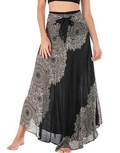 FEOYA Damen Maxirock Sommer Boho Kleid 2-in-1 Freizeit Urlaub Gedruckter Sommerrock Elastische Taille Lang Rock von FEOYA