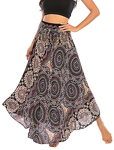 FEOYA Damen Maxirock Sommer Boho Kleid 2-in-1 Freizeit Urlaub Gedruckter Sommerrock Elastische Taille Lang Rock von FEOYA