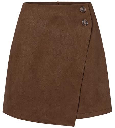 FEOYA Damen Mini Röcke Elegant Taille Stretch kurzer Rock mit Schlitz Bleistiftrock Winter M von FEOYA