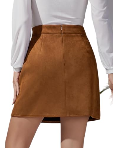 FEOYA Damen Mini Röcke Elegant Taille Stretch kurzer Rock mit Schlitz Bleistiftrock Winter M von FEOYA