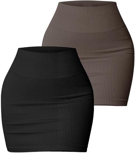 FEOYA Damen Minirock Bleistift Rock Enger Rock Figurbetont Strickrock Büro Hohe Taille Stretch Röcke Hersteller S/DE Größe 32-2 Stück B von FEOYA