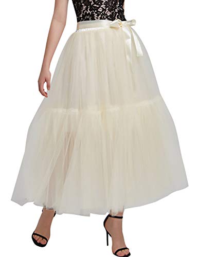 FEOYA Damen Multi-Schichtig Tüllrock Langer Petticoat Ballettrock Tutu Gaze Tanzen Rock von FEOYA