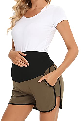 FEOYA Damen Mutterschaft Kurz Hose Schwangerschafts Sommer Umstandsshorts Weich Atmungsaktiv Schwangerschafts Shorts Bequem Kurze Umstandshose Schwangere Kurz Freizeithose Schwarz M von FEOYA