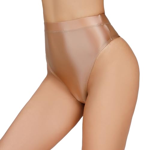 FEOYA Damen Öl Slips High Waist Unterwäsche Shiny Shorts Thong String Tanga Hotpants Karneval XXL von FEOYA