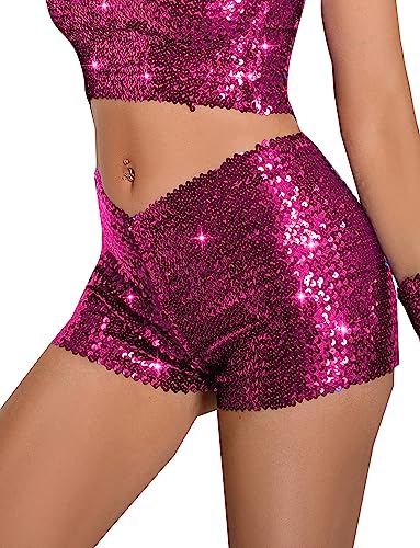 FEOYA Damen Pailletten Shorts Glitzer Tanzshorts High Elastic Hot Pants Tanz Glänzend Kostüm für Club Bar Party - L von FEOYA