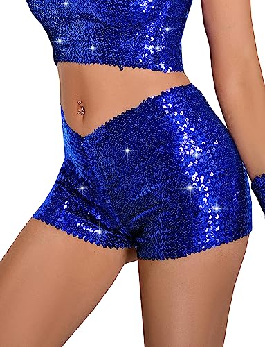 FEOYA Damen Pailletten Shorts Glitzer Tanzshorts High Elastic Hot Pants für Tanz Club Bar Party Glänzend - M von FEOYA