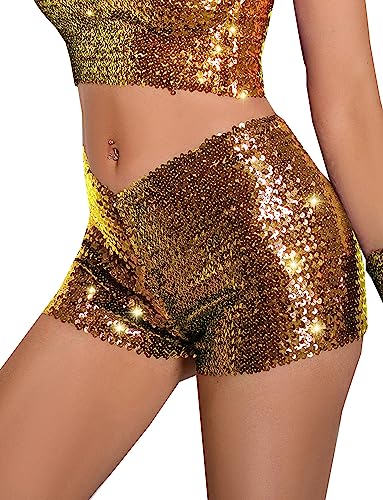 FEOYA Damen Pailletten Shorts Glitzer Tanzshorts High Elastic Hot Pants für Tanz Club Bar Party Glänzend - M von FEOYA