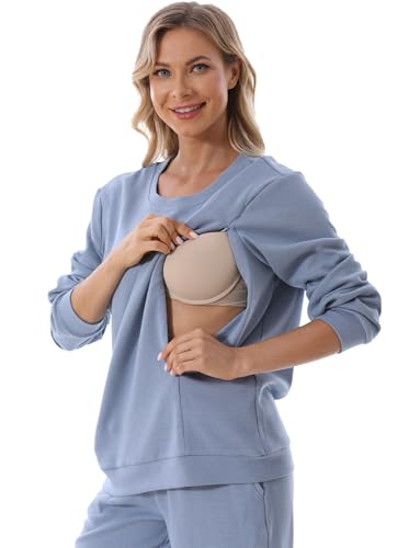 FEOYA Damen Pflege Sweatshirt Langarm T-Shirt Bluse Casual Stillen Pullover Reißverschluss Stillshirt Umstandsmode Frühling Herbst Warm Stillpulli XXL von FEOYA
