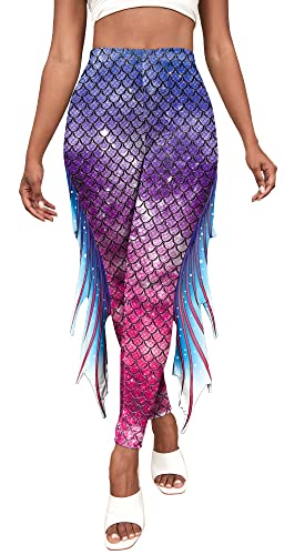 FEOYA Damen Push Up Leggings Meerjungfrau Fischschuppen Bedruckte Sport Leggings Damen High Waist Leggins Slim Fit Booty Tights Hose Glänzend Strumpfhose Hüfthose Hose Skinny Pants A L von FEOYA