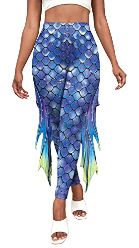 FEOYA Damen Push Up Leggings Slim Fit Booty Tights Meerjungfrau Bedruckte Leggings mit Flosse Damen Sport Leggings High Waist Leggins für Karneval Kostüm Alltag Halloween Rollenspiel Party Yoga G XL von FEOYA