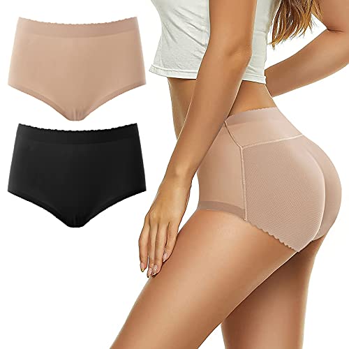 FEOYA Damen Push Up Unterhose Butt Lifter Höschen Enhancer Panty Padded 2PCS Slips Seamless Miederpants Gepolstert Miederhose Shapewear Miederslip-S-XL von FEOYA