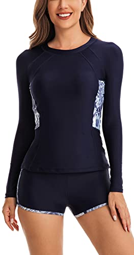 FEOYA Damen Rash Guard UV-Schutz UPF 50+ Langarm Schwimmshirt Badeshirt Reißverschluss Bademode für Damen Schnell Trocknender Swimsuit Surfshirt Badeanzug von FEOYA