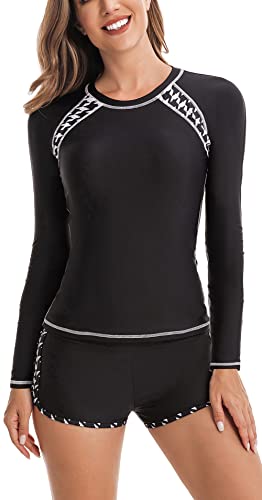 FEOYA Damen Rash Guard UV-Schutz UPF 50+ Langarm Schwimmshirt Badeshirt Reißverschluss Bademode für Damen Schnell Trocknender Swimsuit Surfshirt Badeanzug von FEOYA