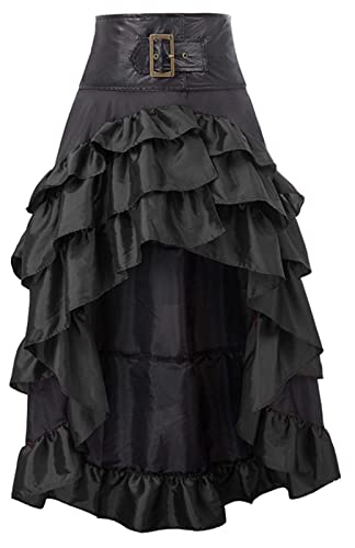 FEOYA Damen Retro Steampunk Rock Gothic Vintage Rüschenrock Hohe Taille Asymmetrisch Cosplay Rock Vintage Karneval Kostüm Schwarz L von FEOYA