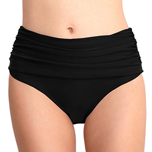 FEOYA Damen Rüschen Badeshorts Badeslip Geraffte Bikinihose Hohe Taille Elastisch Unterteil von FEOYA