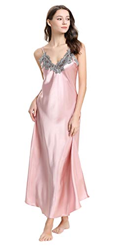 FEOYA Damen Satin Nachthemd Lange Negligee Nachtwäsche Nachtkleid von FEOYA