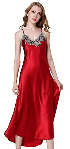 FEOYA Damen Satin Nachthemd Lange Negligee Nachtwäsche Nachtkleid von FEOYA