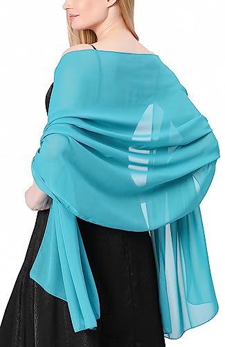 FEOYA Damen Schals und Wraps Seidiger Chiffon-Schal für Hochzeit Braut Brautjungfer Abschlussball Party Organza Stole A-Hellblau von FEOYA