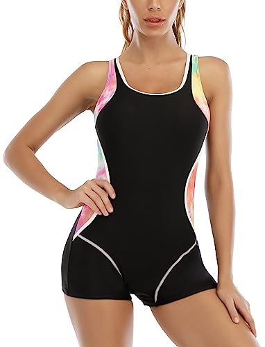 FEOYA Damen Schwimmanzug Legsuits Einteiler Badeanzug Wassersport Ärmellos Wettkampfanzug Trainninganzug mit Bein UV-Schutz Bademode von FEOYA