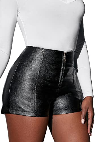 FEOYA Damen Sexy Leder Shorts Glanz Hohe Taille PU Kurze Hose Push up Kunstlederhose - XS von FEOYA