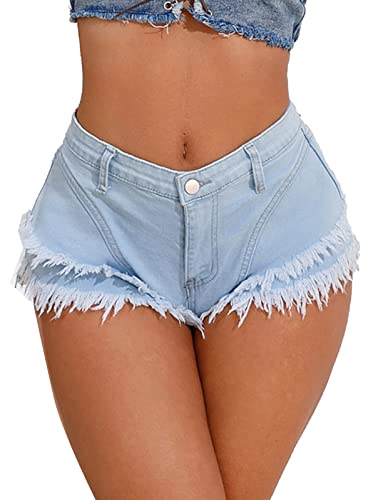 FEOYA Damen Sexy Low Rise Denim Hotpants Distressed Mini Demin Shorts Party Clubwear A#2 M von FEOYA