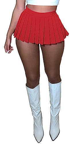 FEOYA Damen Sexy Mini Faltenröcke Mädchen Y2k Hohe Taille A-Linie Rock Club Tennis Skater Mini Micro Röcke Rot L von FEOYA