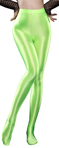 FEOYA Damen Shiny Metallic Leggings Damen Shiny Dance Tights Leggings High Waisted Leggings Weiche Tights Schimmernde Form Tanzstrumpfhose Wet Look Leggings Grün M von FEOYA