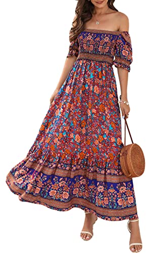 FEOYA Damen Sommer Kleider Freizeitkleider Bodenlange Maxikleid Boho Strand Casual Urlaub Kleider Größe L/DE Größe 36-38-B-Rot von FEOYA