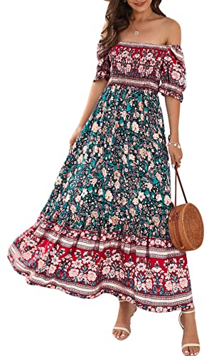 FEOYA Damen Sommer Kleider Freizeitkleider Bodenlange Maxikleid Boho Strand Casual Urlaub Kleider Größe XL/DE Größe 38-40-B-Grün von FEOYA