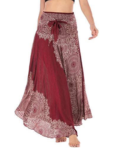 FEOYA Damen Sommer Maxirock Bohemien Lange Rock Elastische Taille Sommerrock Multifunktional Großer Saum Strandkleid von FEOYA