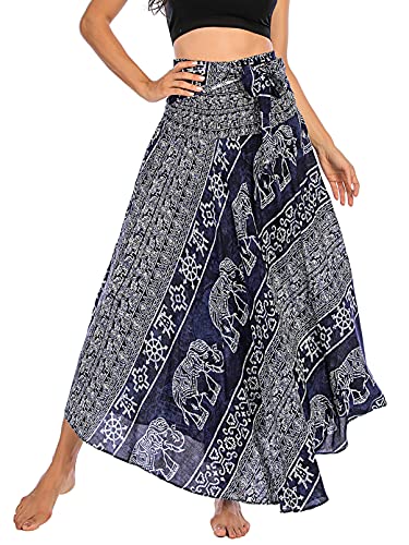 FEOYA Damen Sommer Maxirock Bohemien Lange Rock Elastische Taille Sommerrock Multifunktional Großer Saum Strandkleid von FEOYA