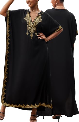 FEOYA Damen Sommer Strandkleid V-Ausschnitt Übergroßer Maxikleid Urlaub Strand Bohemian Kaftan Bikini Cover Up-Muster 13 von FEOYA