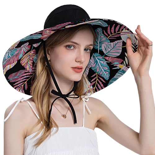 FEOYA Damen Sonnenhut Elegant UPF 52+ Breiter Krempe Outdoor Sonnenschutz Capeline Grand Brim Öffnung für Pferdeschwanz von FEOYA