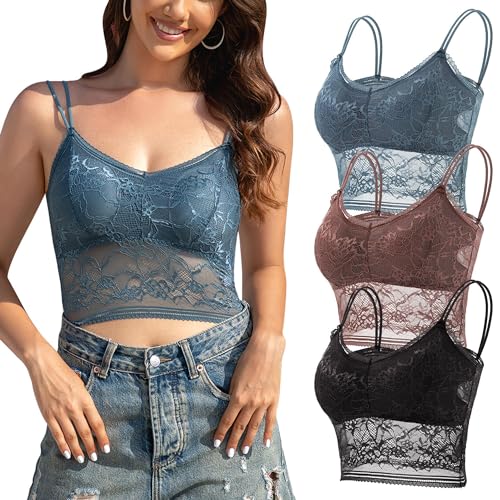 FEOYA Damen Spitzen Bustier Tops Nahtlos Gepolsterter Bralette Korsett BH Ohne Bügel Hersteller L/DE Größe S-3 Stück-B von FEOYA