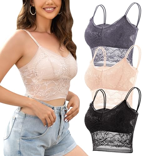 FEOYA Damen Spitzen Bustier Tops Nahtlos Gepolsterter Bralette Korsett BH Ohne Bügel Hersteller M/DE Größe XS-3 Stück-A von FEOYA