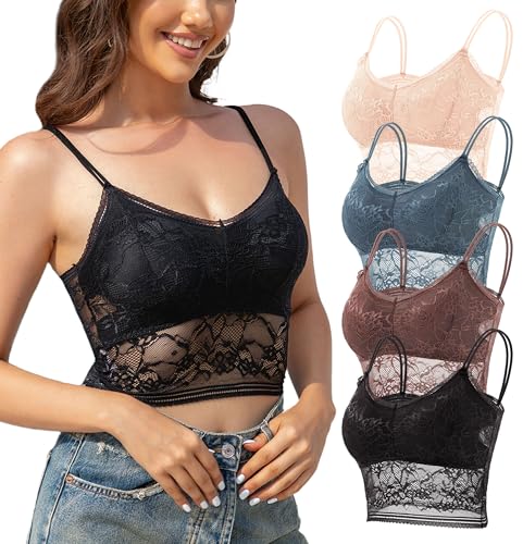 FEOYA Damen Spitzen Bustier Tops Nahtlos Gepolsterter Bralette Korsett BH Ohne Bügel Hersteller XL/DE Größe M-4 Stück-A von FEOYA