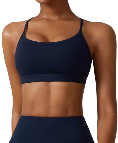 FEOYA Damen Sport BH Gepolstert Crossback Yoga Bra Ohne Bügel Workout Gym Fitness Spaghettiträger Top Rückenfrei Sportbekleidung Blau S von FEOYA