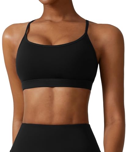 FEOYA Damen Sport BH Gepolstert Crossback Yoga Bra Ohne Bügel Workout Gym Fitness Spaghettiträger Top Rückenfrei Sportbekleidung Schwarz S von FEOYA