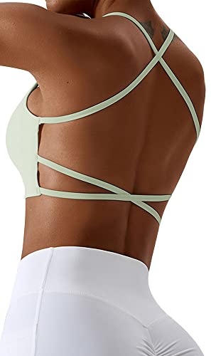 FEOYA Damen Sport BH Gepolstert Crossback Yoga Sports Bra Spaghettiträger Rücken Verkreuzt Gerippt Bustier Ohne Bügel Atmungsaktiv BH mit Abnehmbaren Cups - XL von FEOYA