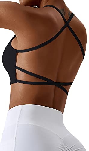 FEOYA Damen Sport BH Rückenfrei Gepolstert Kreuzgurt Rücken Bustier Sexy Crossback Bra Ohne Bügel Push Up Yoga Top Racerback Criss Cross BH Atmungsaktiv mit Abnehmbaren Cups - L von FEOYA