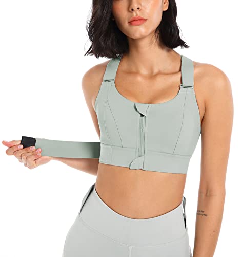 FEOYA Damen Sport BH Starker Halt Große Brüste mit Reißverschluss Vorderverschluss Yoga Bustier Ohne Bügel Gepolstert 3XL von FEOYA