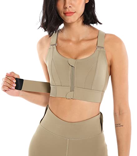 FEOYA Damen Sport BH Starker Halt Große Brüste mit Reißverschluss Vorderverschluss Yoga Bustier Ohne Bügel Gepolstert 3XL von FEOYA