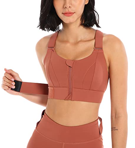 FEOYA Damen Sport BH Starker Halt Große Brüste mit Reißverschluss Vorderverschluss Yoga Bustier Ohne Bügel Gepolstert 3XL von FEOYA