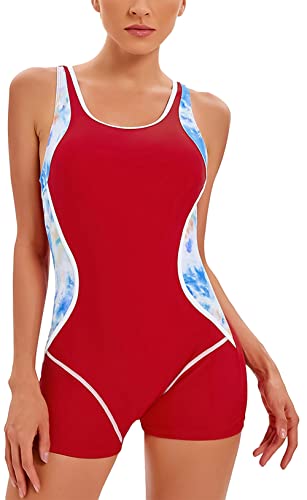 FEOYA Damen Sport Einteiler Badeanzug Sommer Strand Bauchweg Bademode Racerback Slim Fit Schwimmanzug Hersteller XXL/DE Größe 38-40-Rot von FEOYA