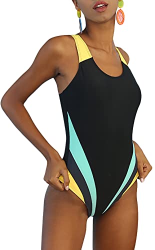 FEOYA Damen Sport Einteiliger Badeanzug Figurformender Bauchweg Bademode Mode Rückenfrei Schwimmanzug Hersteller L/DE Größe 40-42-Farbe 3 von FEOYA