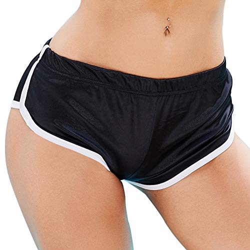 FEOYA Damen Sportshorts Hotshorts Laufshorts Leggings Sexy Einfarbig Skinny Kurz Hohe Taille Sporthose Yogahose Jogginghose Sweatshorts Enge Geraffte Bauchweg Po Lifting-Schwarz-M von FEOYA