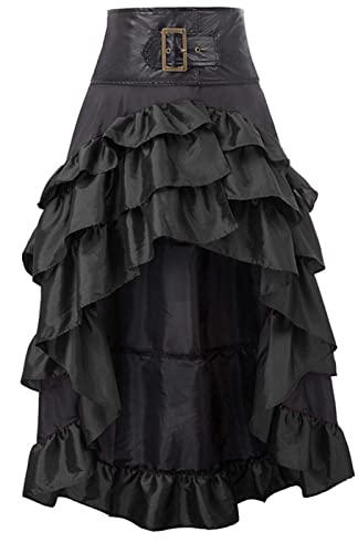 FEOYA Damen Steampunk Rock Irregular Lang Röcke Cocktail Cosplay Party Kostüme Festlich Unterrock Hersteller 3XL/DE Größe 44-46-Schwarz von FEOYA