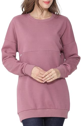 FEOYA Damen Stilltop Langarm Stillshirt Weiche Bequem Stillen T-Shirts Umstandsmode Reißverschluss Stillpullover S von FEOYA