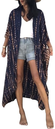 FEOYA Damen Strandkleid Maxi Kaftan Kleider Cover Up für Bademode Sommer Kimono Langes Kleid Loungewear Boho Beach Poncho A2 von FEOYA